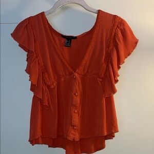 Forever 21 Vibrant Orange Ruffle Blouse